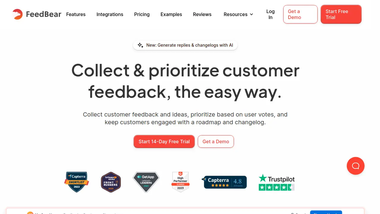 Feedbear interface screenshot