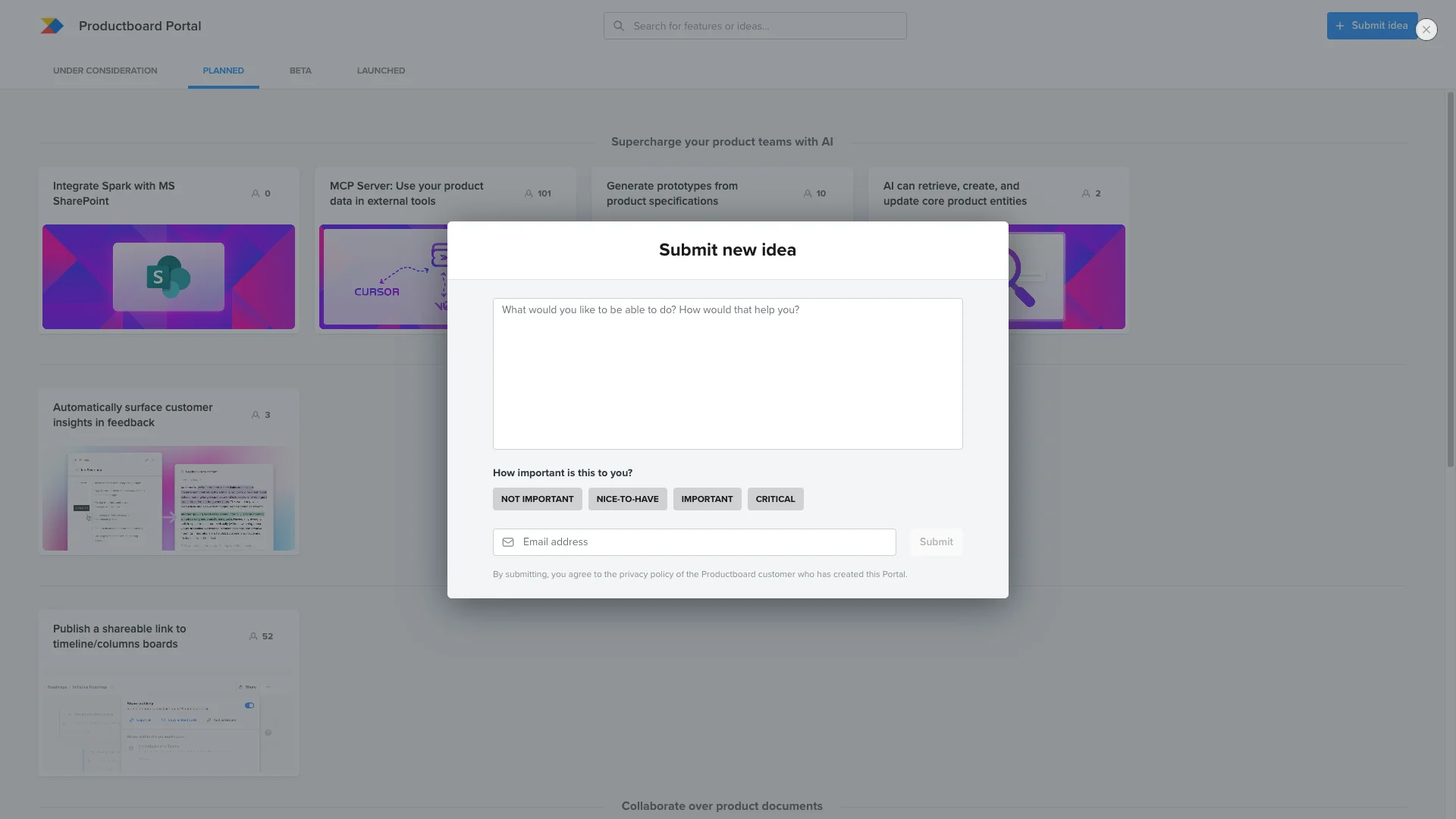 Productboard interface